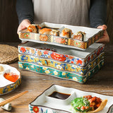 Dumpling plate sushi plate round square plate with soy sauce and vinegar partitioned snack plate ceramic plate for home use