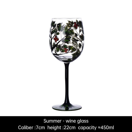 Light luxury ins crystal glass wine glass hand-painted household goblet four seasons painted wine glass