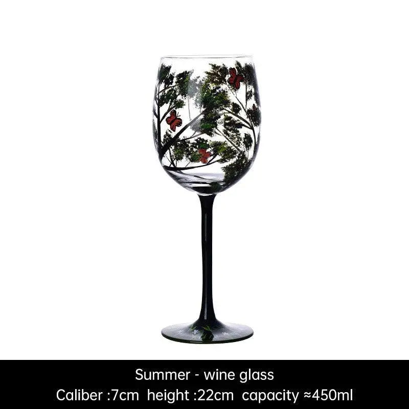 Hand-painted crystal glass wine goblet with four seasons design on premium crystal