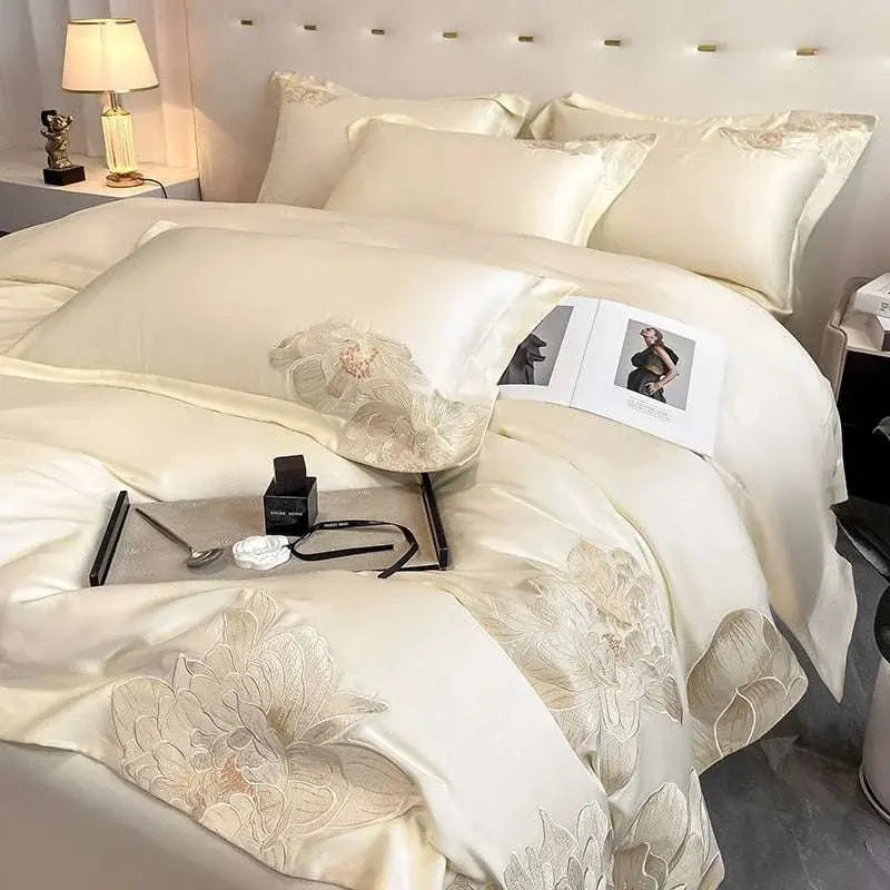 Egyptian cotton Floral embroidered quilt cover Set | King Queen - Julia M LifeStyles