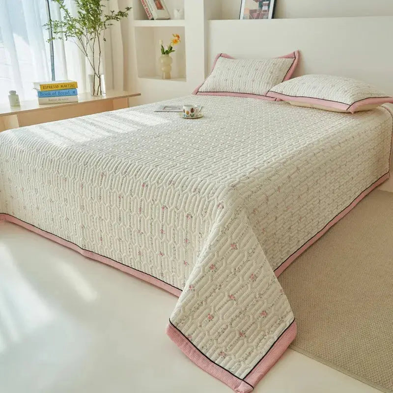 Beige Floral Reversible Quilt Set - 3 Pieces, Twin/Queen Size - Julia M LifeStyles