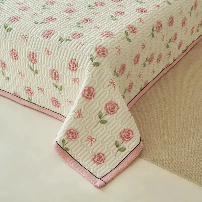 Beige Floral Reversible Quilt Set - 3 Pieces, Twin/Queen Size - Julia M LifeStyles