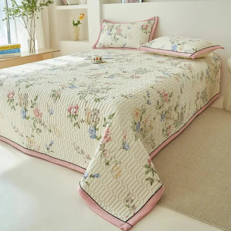 Elegant Beige Floral Reversible Quilt Set - Twin/Queen Size Julia M LifeStyles