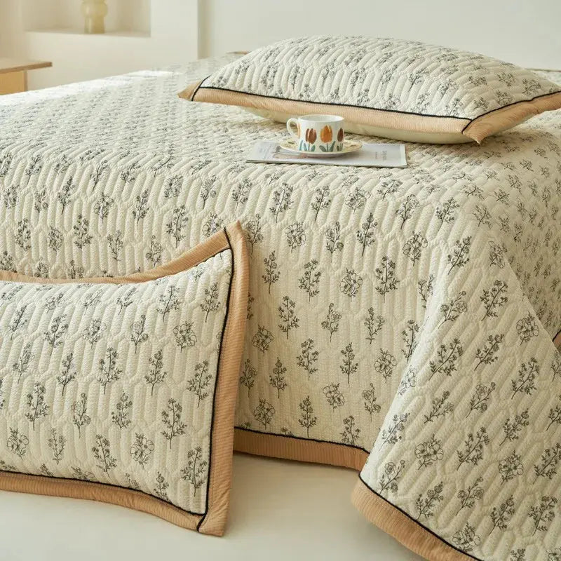 Elegant Beige Floral Reversible Quilt Set - Twin/Queen Size Julia M LifeStyles