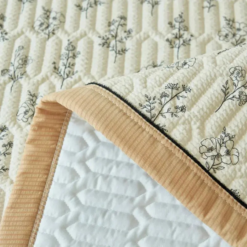 Elegant Beige Floral Reversible Quilt Set - Twin/Queen Size Julia M LifeStyles