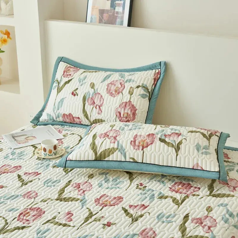 Elegant Beige Floral Reversible Quilt Set - Twin/Queen Size Julia M LifeStyles