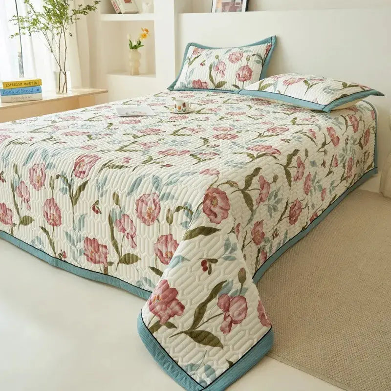 Elegant Beige Floral Reversible Quilt Set - Twin/Queen Size Julia M LifeStyles