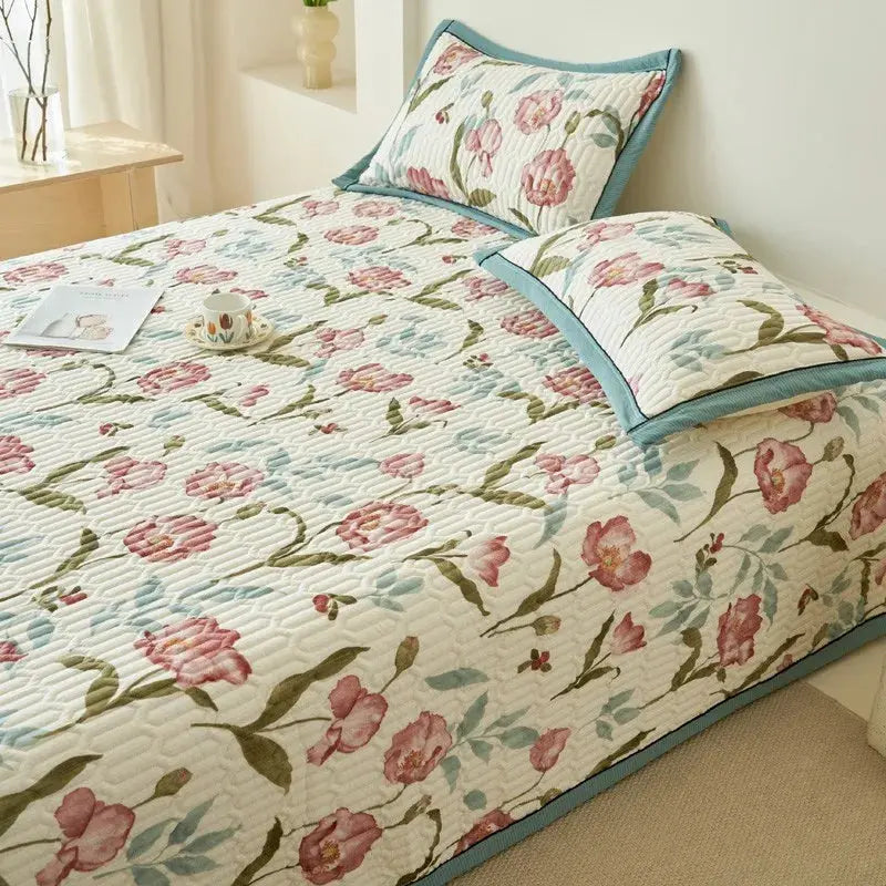 Elegant Beige Floral Reversible Quilt Set - Twin/Queen Size Julia M LifeStyles