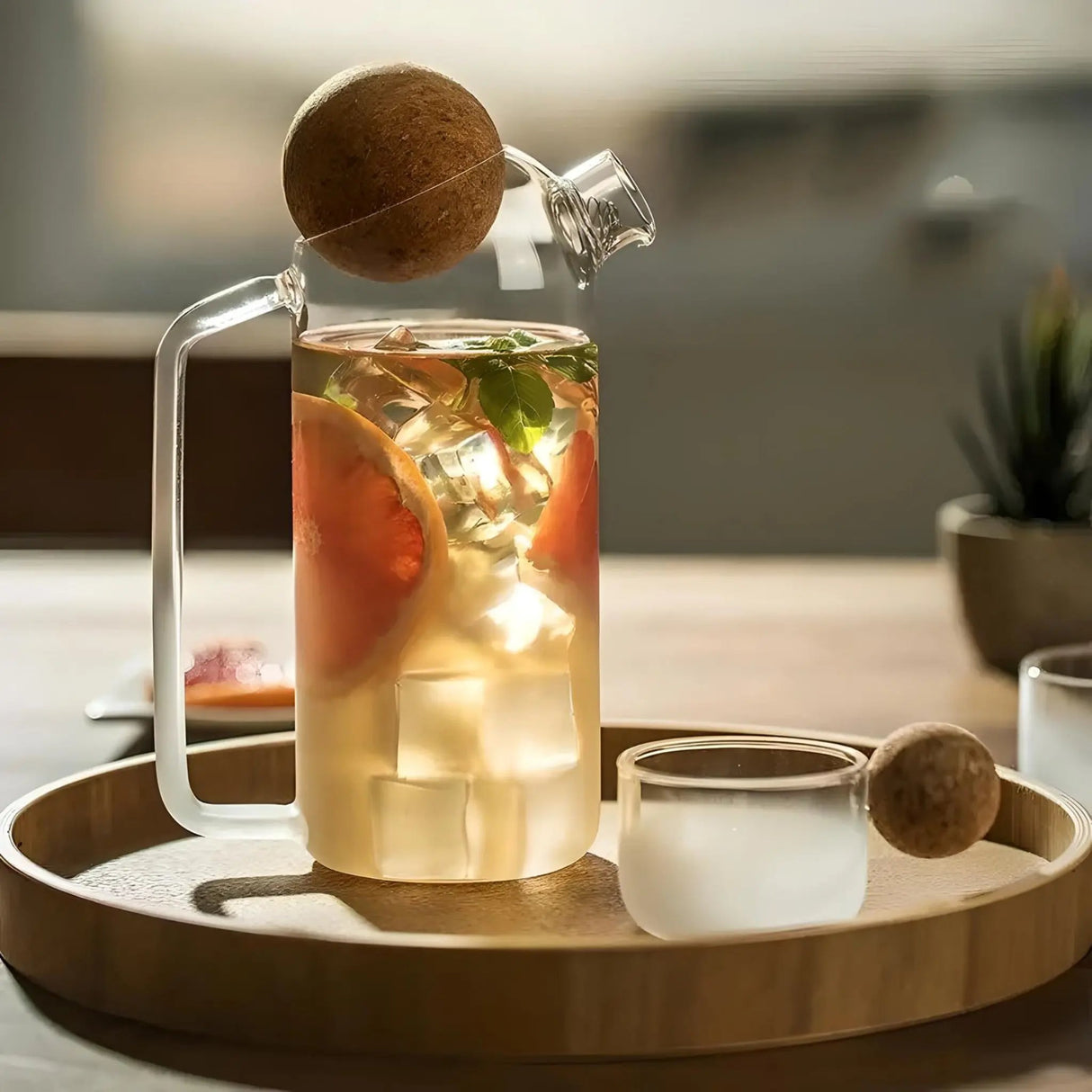 Elegant Blossom Glass Teapot with Wooden Lid by Julia M Lifestyles - Julia M LifeStyles