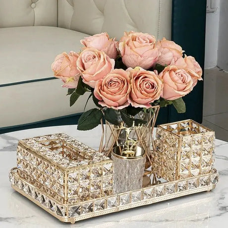 Elegant Crystal Tissue Box and Remote Control Holder - Julia M LifeStyles