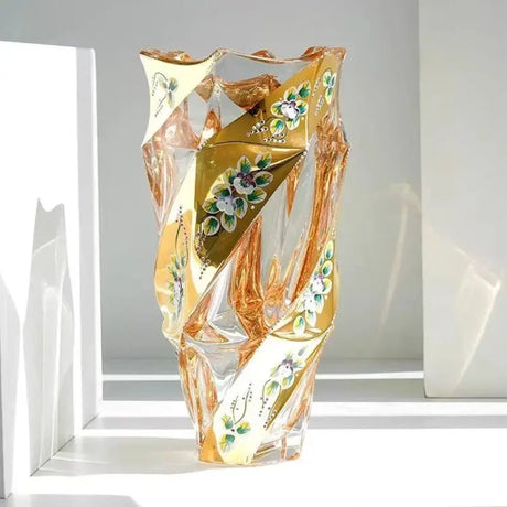 Elegant European Crystal Glass Vase with Gold Painted Enamel - Julia M LifeStyles