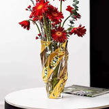 Elegant European Crystal Glass Vase with Gold Painted Enamel - Julia M LifeStyles
