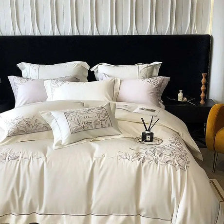 Embroidered Leaves Bedding Set - Julia M LifeStyles