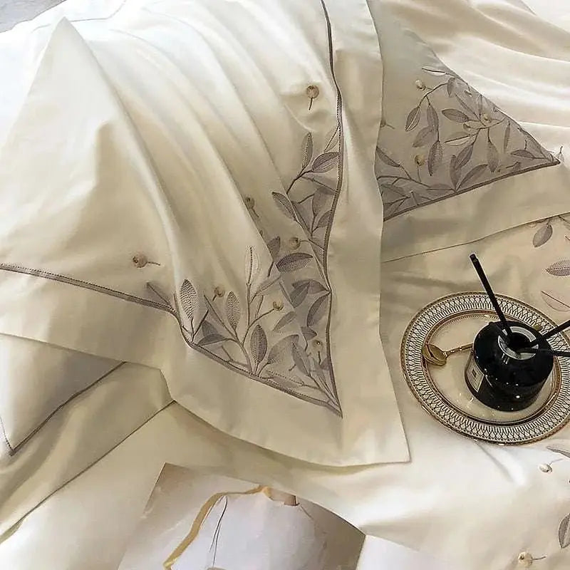 Embroidered Leaves Bedding Set - Julia M LifeStyles