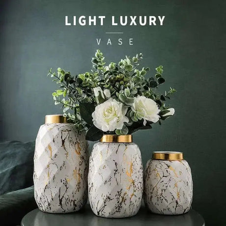 European Gilded Ceramic Vase Marble Pattern - Julia M LifeStyles
