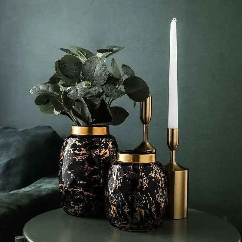 European Gilded Ceramic Vase Marble Pattern - Julia M LifeStyles