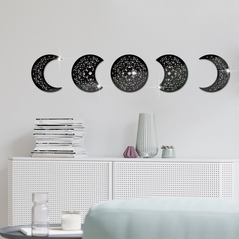 European Style 3D Stereoscopic Moon Phase Acrylic Mirror Wall Sticker