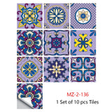 Mosaic 10-Piece Imitation Ceramic Tile Stickers Set for Home Decoration