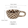 A 300ml ceramic retro couple checkerboard grid small capacity milk white wind mug coffee cups