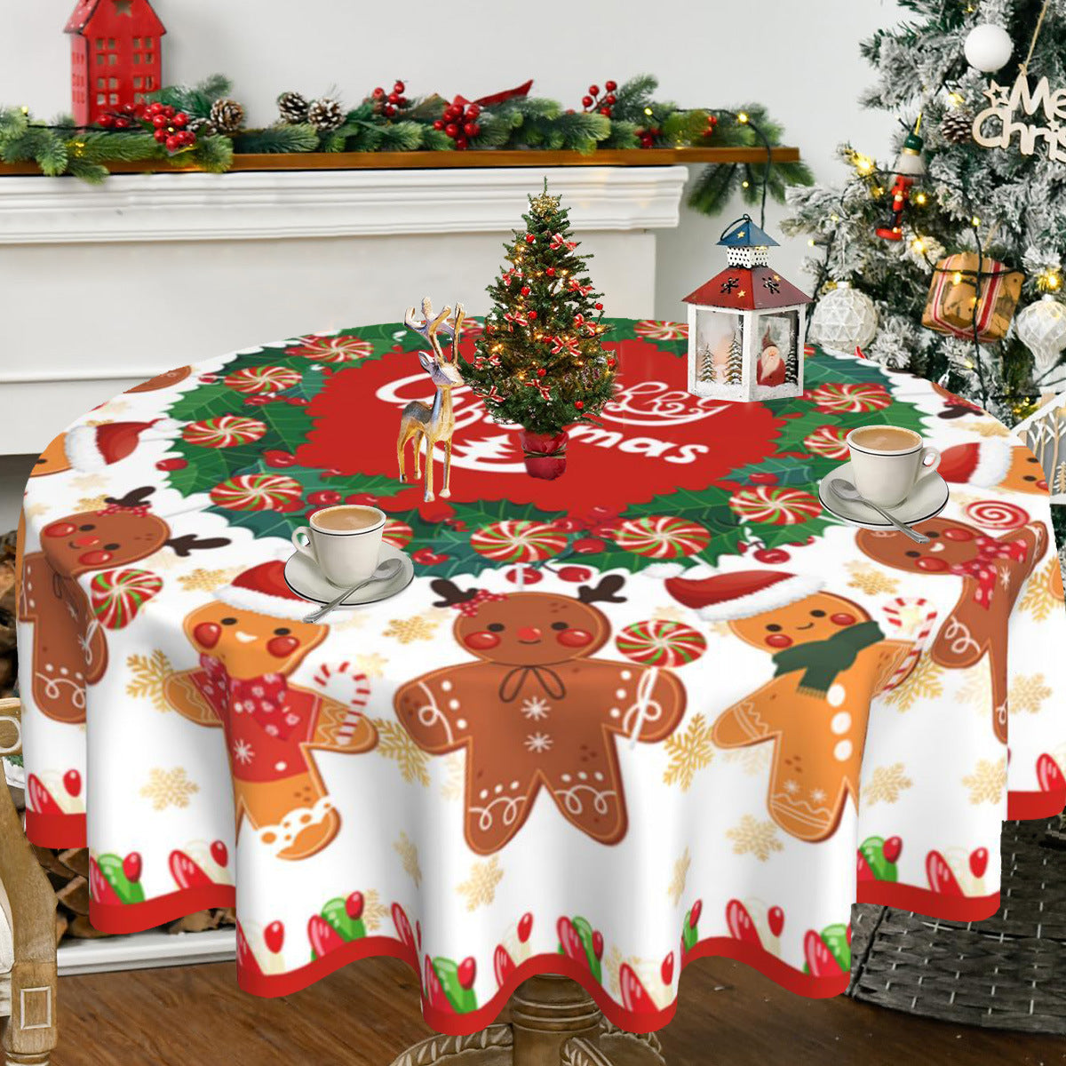 Christmas circular tablecloth home decoration indoor and outdoor desktop decoration cloth Julia M Home & Kitchen