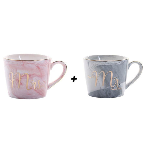 Handpainted Gold Monogram Natural Marble Coffee Mug Mr and Mrs