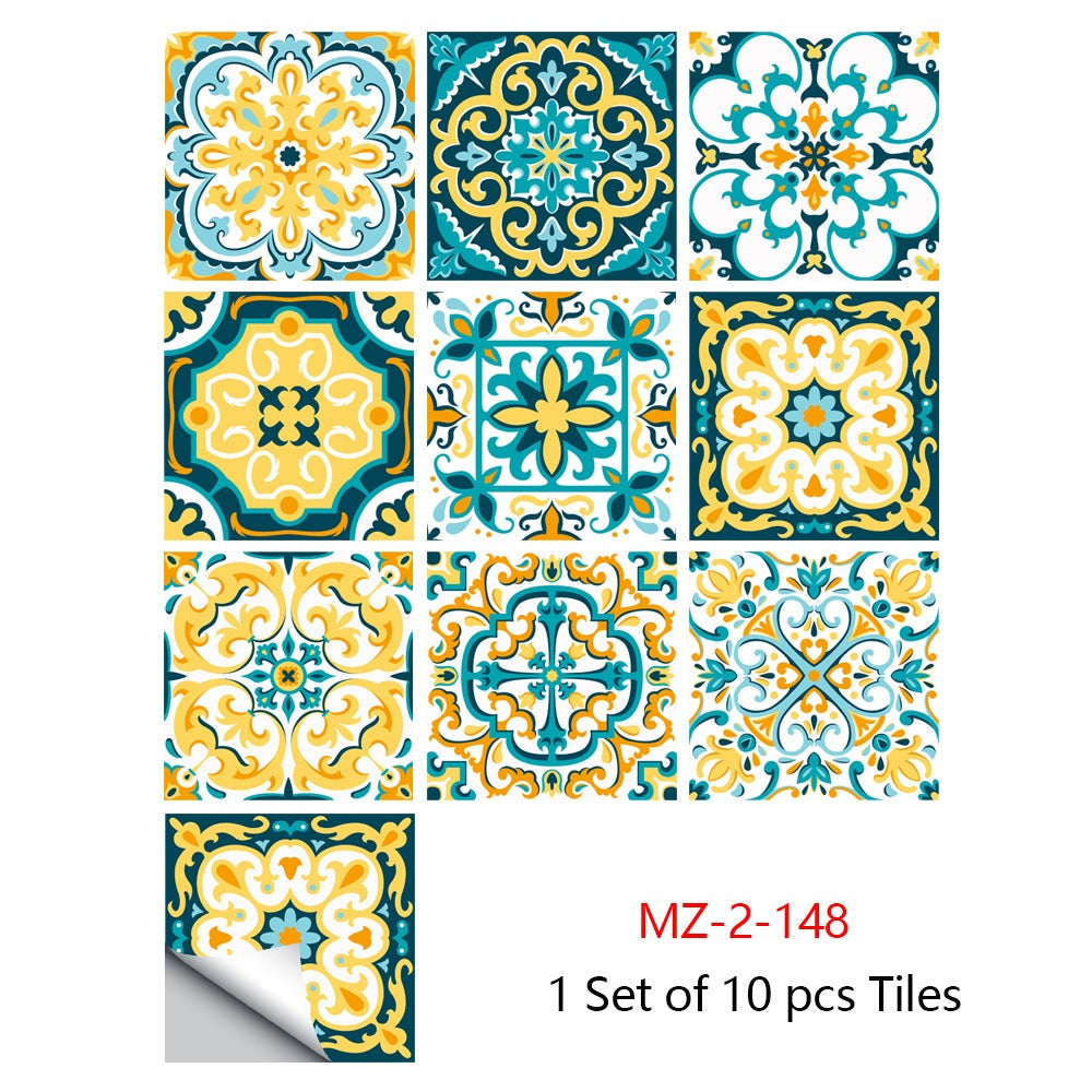 Mosaic 10-Piece Imitation Ceramic Tile Stickers Set for Home Decoration