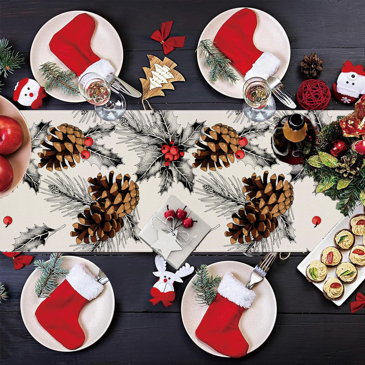 Pinecone Decoration Table Flag Christmas Home Table Decoration Tablecloth Festival Tablecloth Mat Tea Flag