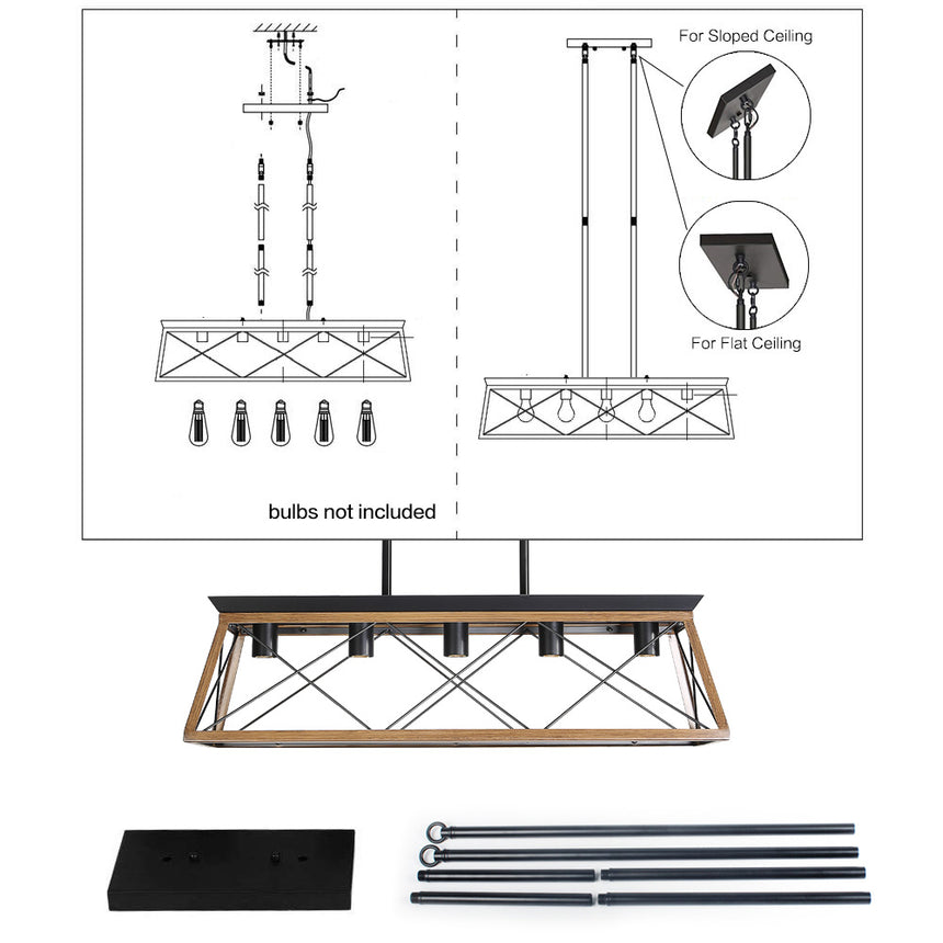 Farmhouse Chandeliers With 5 Bulbs For Dining Room Walnut - Julia M LifeStyles