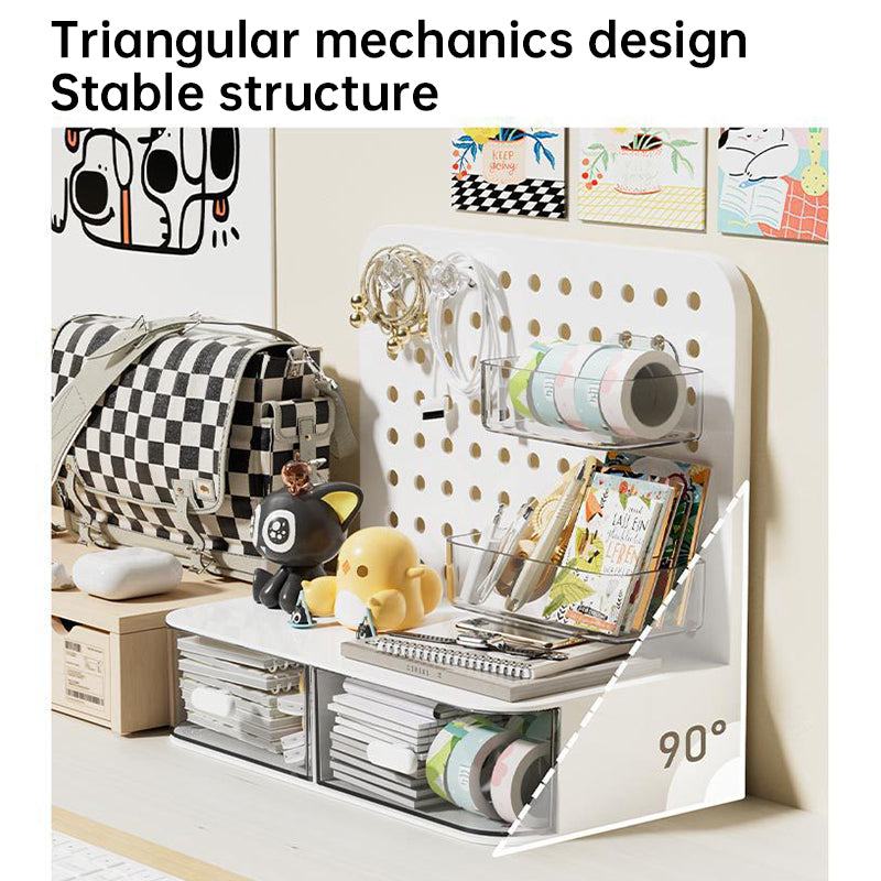 Adorable Desk Organizer with Hook Drawer, Hole Board, Card Display Stand, Desktop Storage Box, and Stationery Storage Rack - Julia M LifeStyles