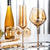 1pcs Nordic Golden Unleaded Crystal Wine Glass Luxury Amber Handmade Champagne Glasses Cocktail Goblet Set Bar Family Drinkware