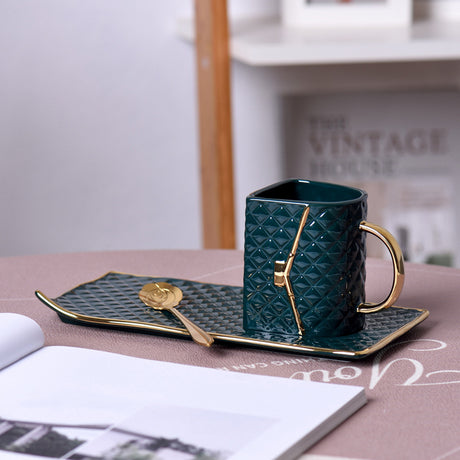 Elegant Ceramic Purse Cup Set with Saucer and Spoon