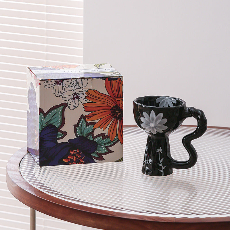 French Elegance Tall Stem Ceramic Mug Creative Ice Cream Cup Living Room Decor
