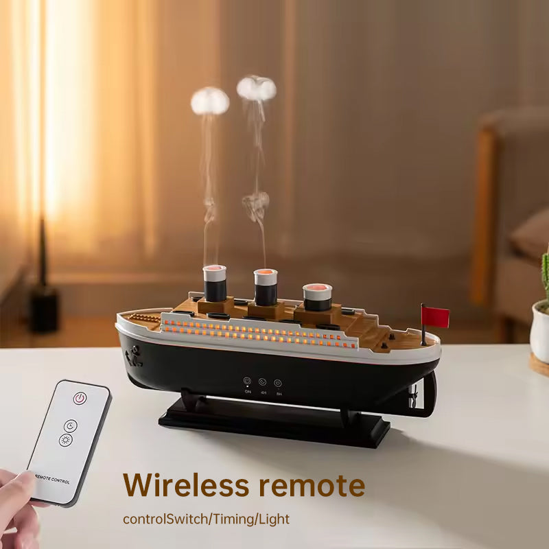 Titanic ship model humidifier (250ml), also an essential oil diffuser with jellyfish smoke ring spray for home aroma. - Julia M LifeStyles