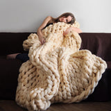 Nordic Chunky Knit Blanket Handmade Crochet Throw Knitted Blanket Sofa Blanket Oversized Woolen Blanket