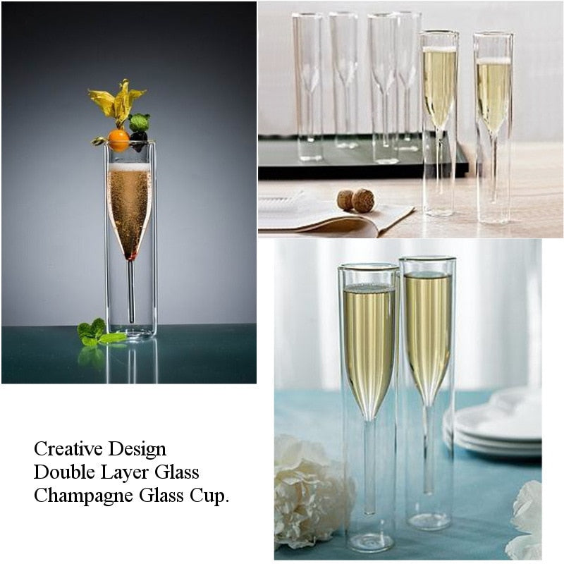 Double Wall Glasses Champagne Flutes Goblet Bubble Wine Tulip Cocktail Wedding Party Glass Cup Toasting Bodum Thule Xicaras Copo