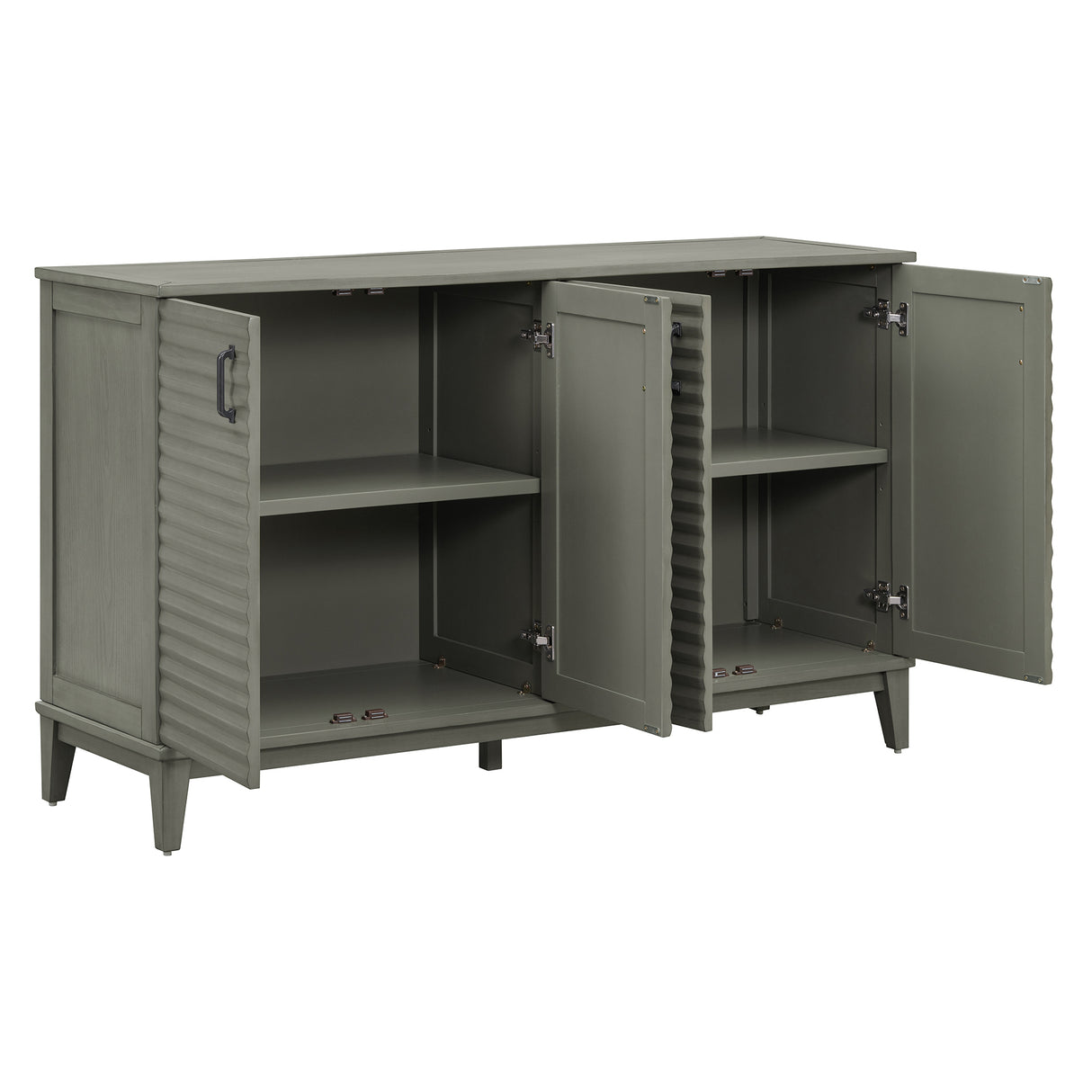 Side panel with 4-door large storage buffet, adjustable shelves and metal handles (antique gray)