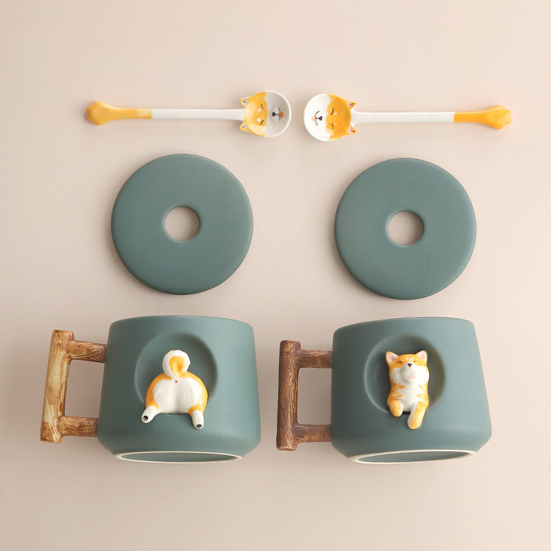 Cute Ceramic Mug with Lid & Spoon for Couples