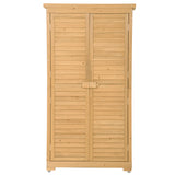 Wooden Garden Shed 3-tier Patio Storage Cabinet Outdoor Organizer Wooden Lockers with  Wood (Natural Wood Color -Shutter Design)