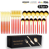 Cutlery Set Stainless Steel Knife Fork Set 24-Piece Tableware Set Golden Steak Knife Fork Spoon 6-Person Set eprolo