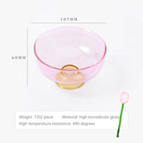 Colored Glass Bowl, Fruit Salad Bowl, Soup Bowl, Tableware, Household Heat-Resistant Transparent Rice Bowl, Spoon Set