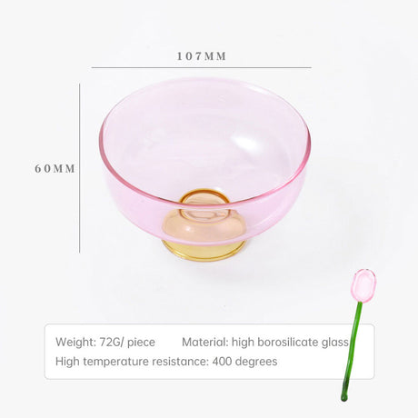 Colored Glass Bowl, Fruit Salad Bowl, Soup Bowl, Tableware, Household Heat-Resistant Transparent Rice Bowl, Spoon Set