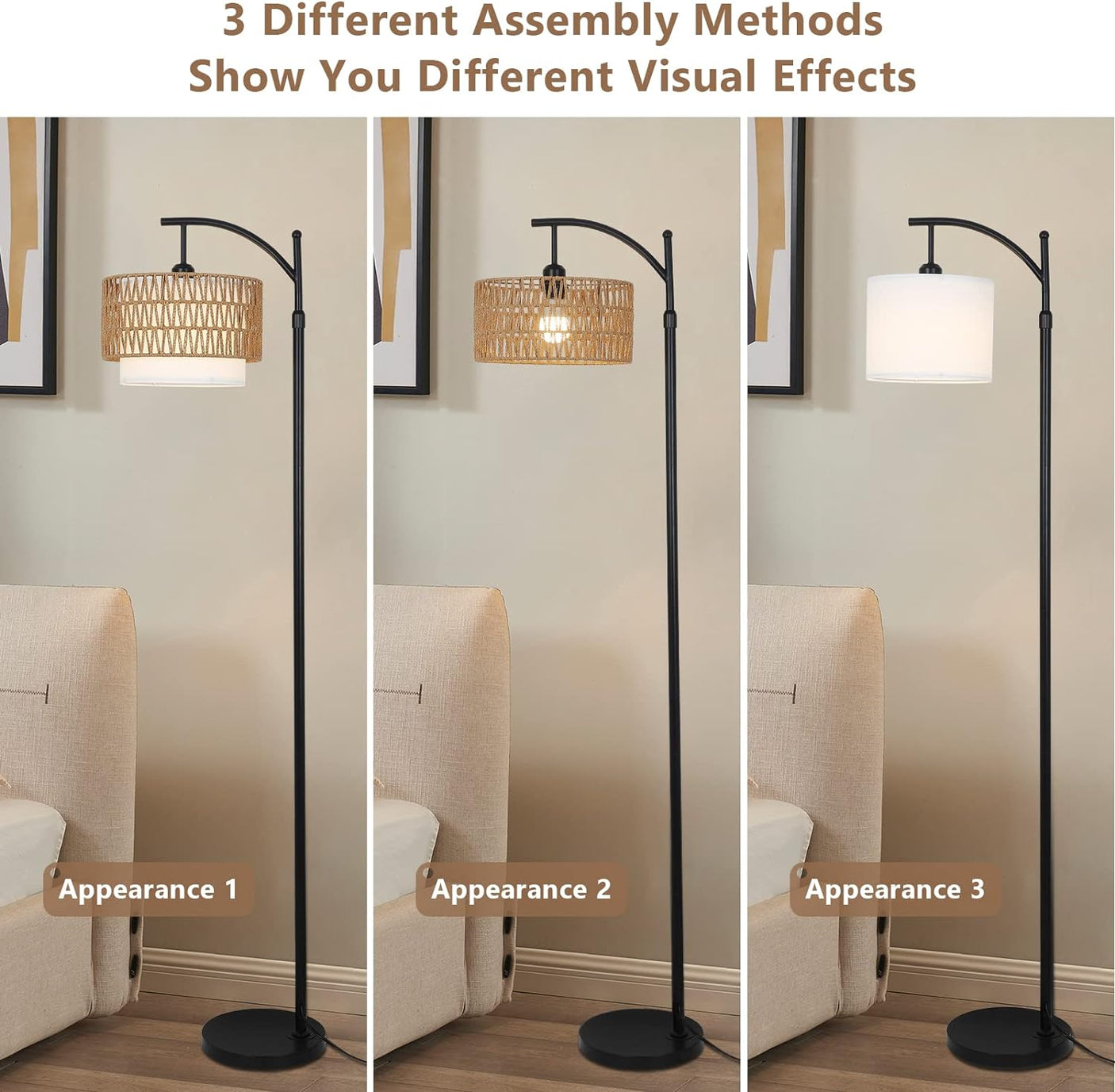 Arc Floor Lamp for Living Room with 3 Color Temperatures, Farmhouse Floor Lamps with Remote & Dimmable Bulb Office Julia M Home & Kitchen