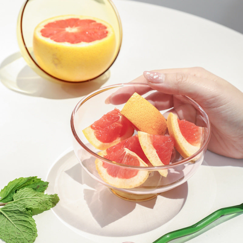 Colored Glass Bowl, Fruit Salad Bowl, Soup Bowl, Tableware, Household Heat-Resistant Transparent Rice Bowl, Spoon Set