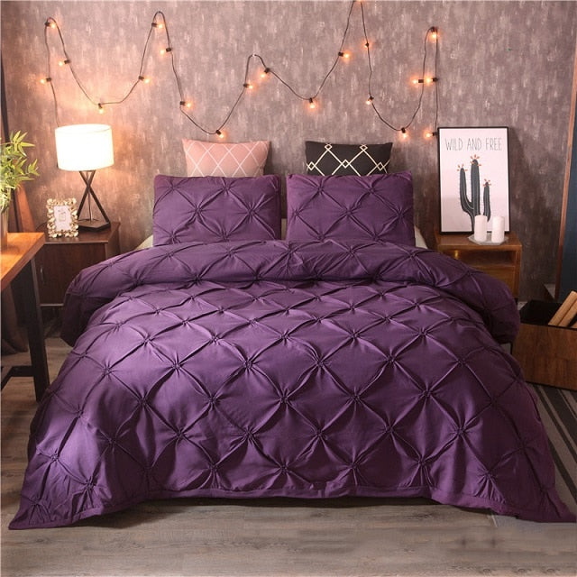 Luxury White Pinch Pleat Duvet Cover Set for Twin/Queen/King