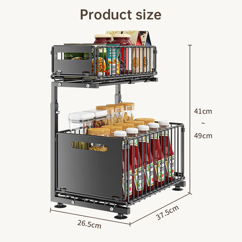 Luxury 2-Tier Adjustable Pull-Out Cabinet Organizer – Premium Carbon Steel Storage Solution