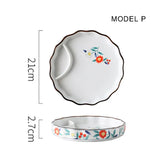 Dumpling plate sushi plate round square plate with soy sauce and vinegar partitioned snack plate ceramic plate for home use