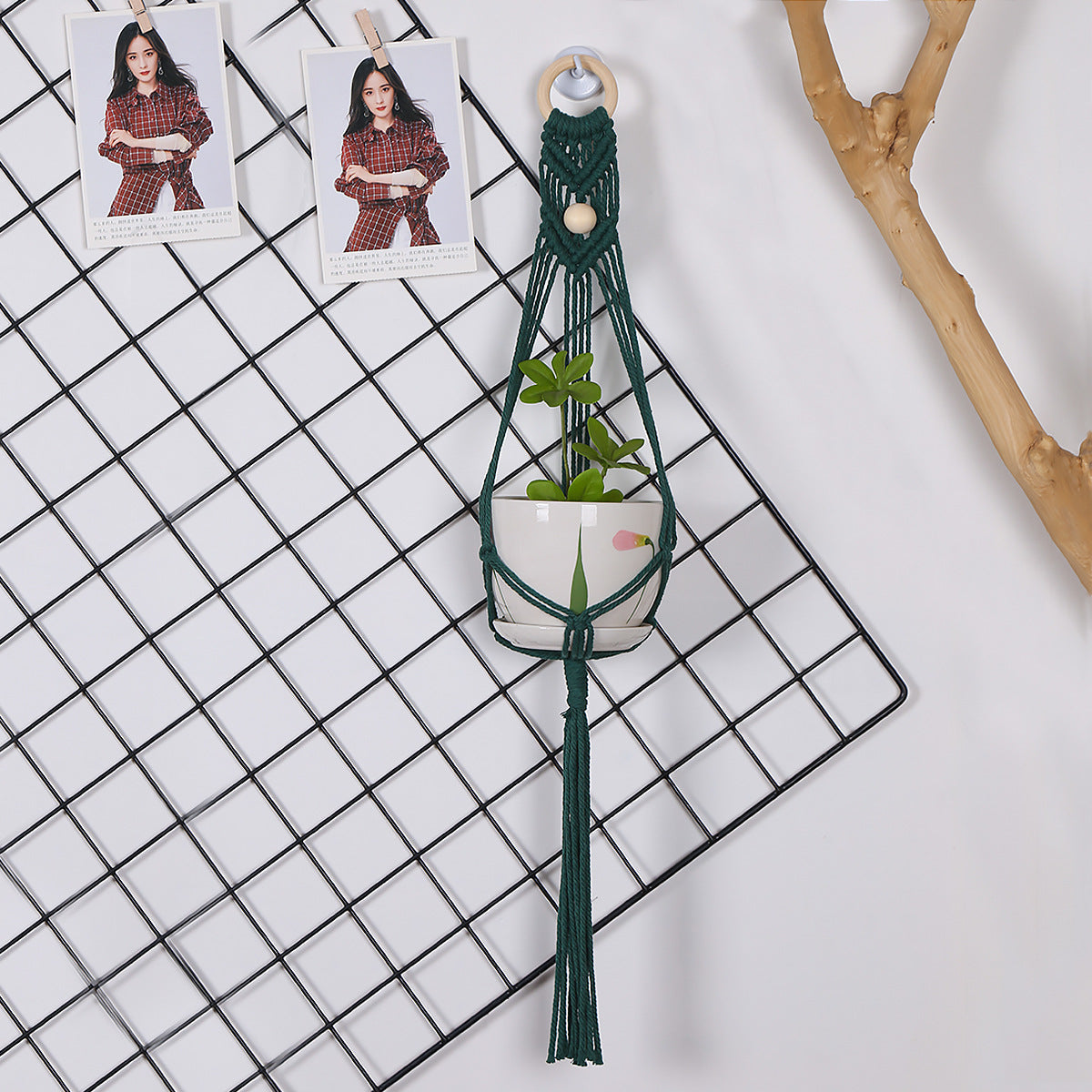Green Hanging Basket Green Plant Wall Hanging Flower Pot Bohemian Hand-Woven Net Pocket Flower Pot Balcony Decoration Julia M Home & Kitchen