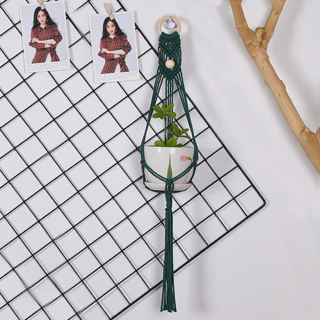 Green Hanging Basket Green Plant Wall Hanging Flower Pot Bohemian Hand-Woven Net Pocket Flower Pot Balcony Decoration