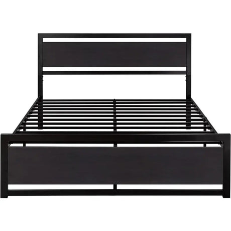 Full Size Bed Frame with Modern Wooden Headboard & Metal Platform Frame - Julia M LifeStyles
