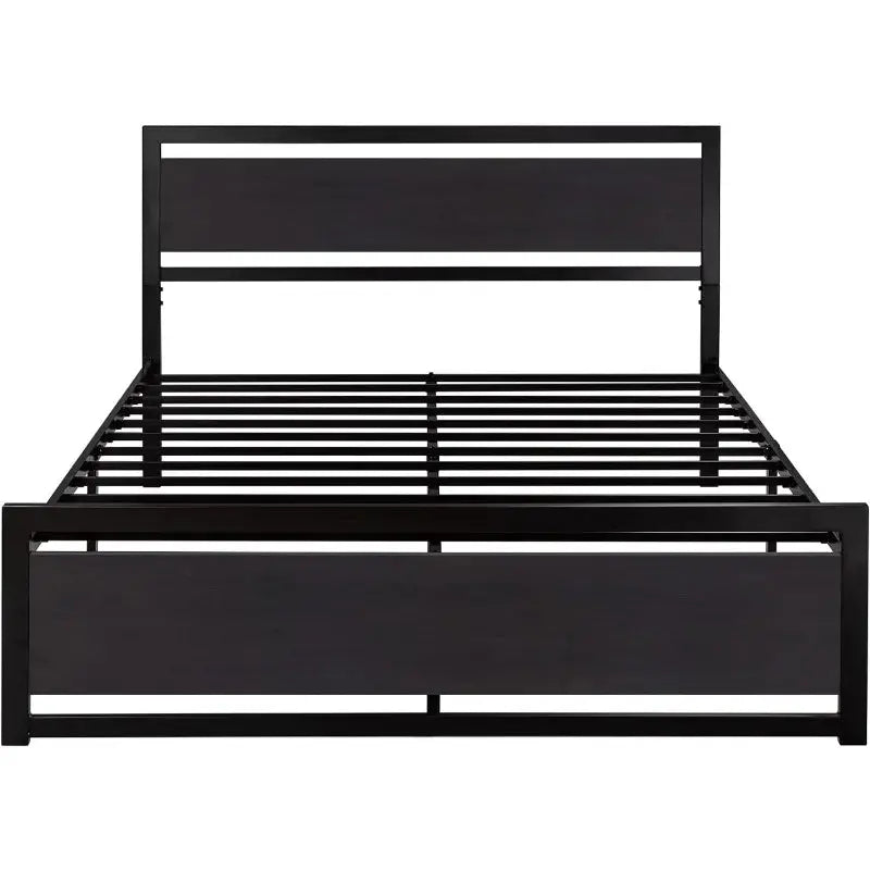 Full Size Bed Frame with Modern Wooden Headboard & Metal Platform Frame - Julia M LifeStyles